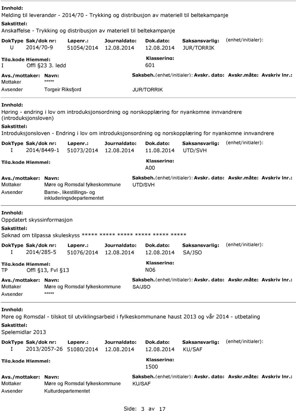 ledd 601 Mottaker ***** Torgeir Riksfjord JR/TORRK nnhold: Høring - endring i lov om introduksjonsordning og norskopplæring for nyankomne innvandrere (introduksjonsloven) ntroduksjonsloven - Endring