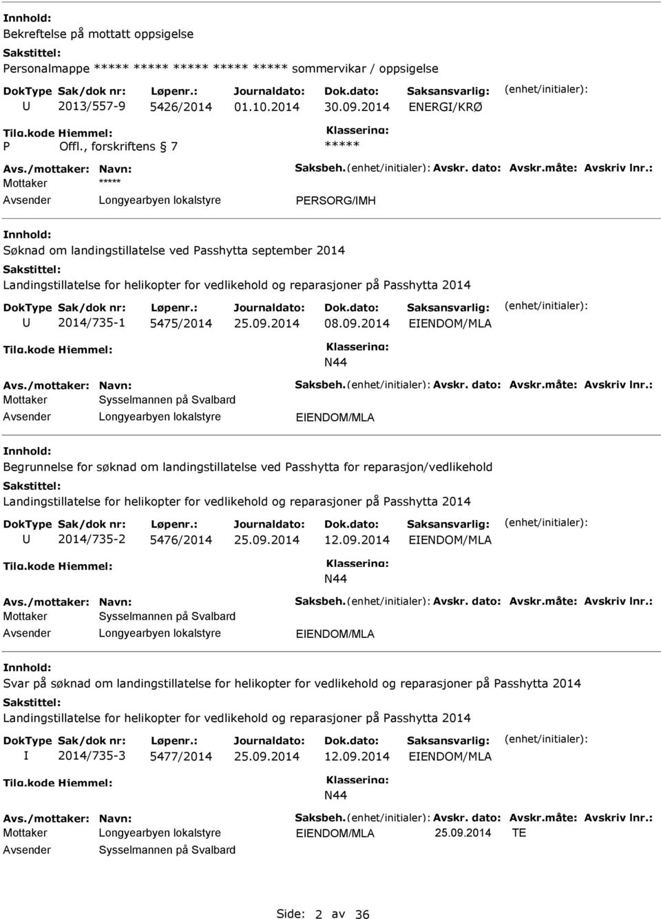 2014 EENDOM/ML N44 vs./mottaker: Navn: Saksbeh. vskr. dato: vskr.måte: vskriv lnr.