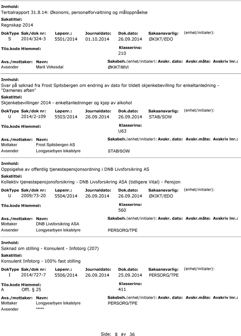 kjøp av alkohol 2014/2-109 5503/2014 63 vs./mottaker: Navn: Saksbeh. vskr. dato: vskr.måte: vskriv lnr.