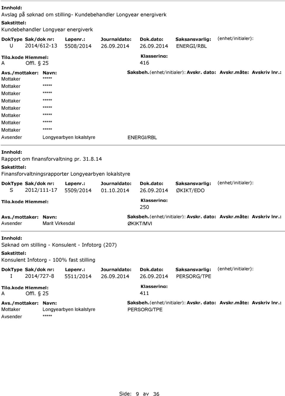 14 Finansforvaltningsrapporter S 2012/111-17 5509/2014 ØKKT/EDO 250 vs./mottaker: Navn: Saksbeh. vskr. dato: vskr.måte: vskriv lnr.