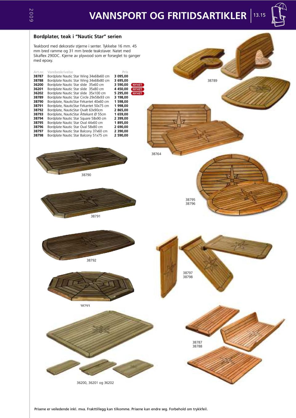 38787 Bordplate Nautic Star Wing 34x68x60 cm 3 095,00 38788 Bordplate Nautic Star Wing 34x68x80 cm 3 695,00 36200 Bordplate Nautic Star slide 35x60 cm 3 590,00 36201 Bordplate Nautic Star slide 35x80