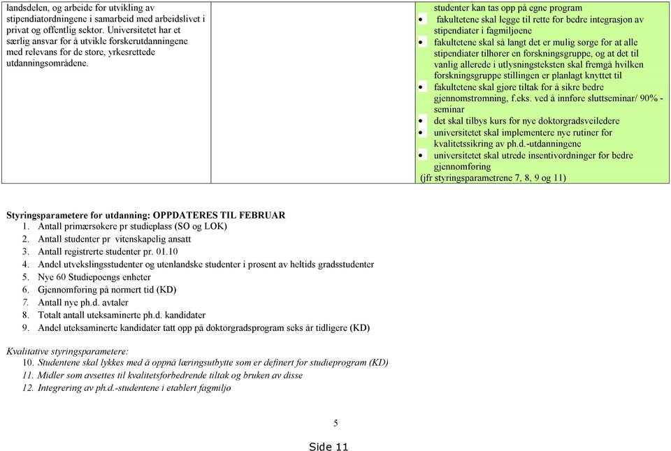 studenter kan tas opp på egne program fakultetene skal legge til rette for bedre integrasjon av stipendiater i fagmiljøene fakultetene skal så langt det er mulig sørge for at alle stipendiater