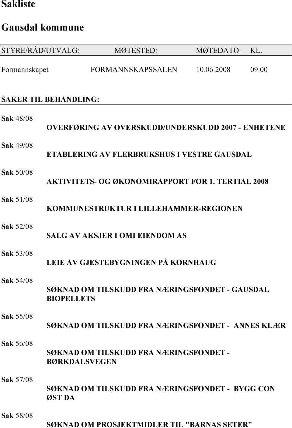 ETABLERING AV FLERBRUKSHUS I VESTRE GAUSDAL AKTIVITETS- OG ØKONOMIRAPPORT FOR 1.