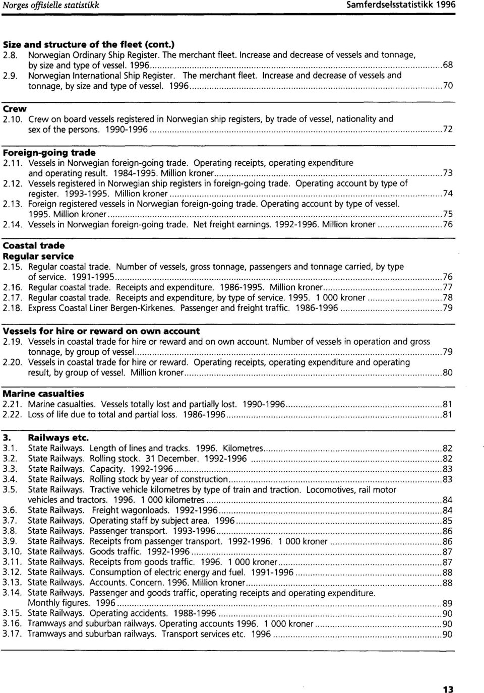 Increase and decrease of vessels and tonnage, by size and type of vessel. 1996 70 Crew 2.10.