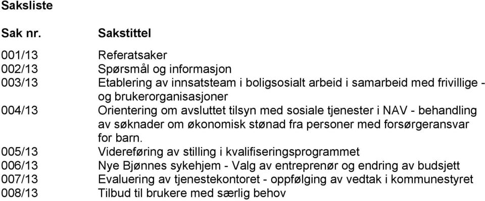 brukerorganisasjoner 004/13 Orientering om avsluttet tilsyn med sosiale tjenester i NAV - behandling av søknader om økonomisk stønad fra personer