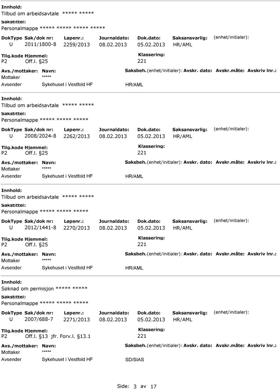 Tilbud om arbeidsavtale Personalmappe 2012/1441-8 2270/2013 Mottaker