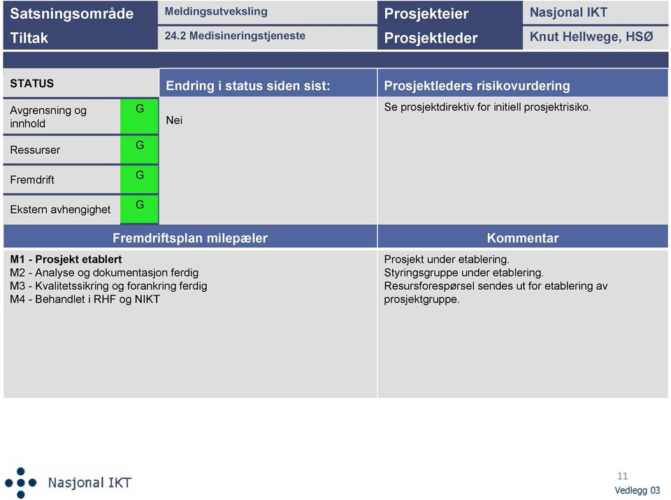 prosjektdirektiv for initiell prosjektrisiko.