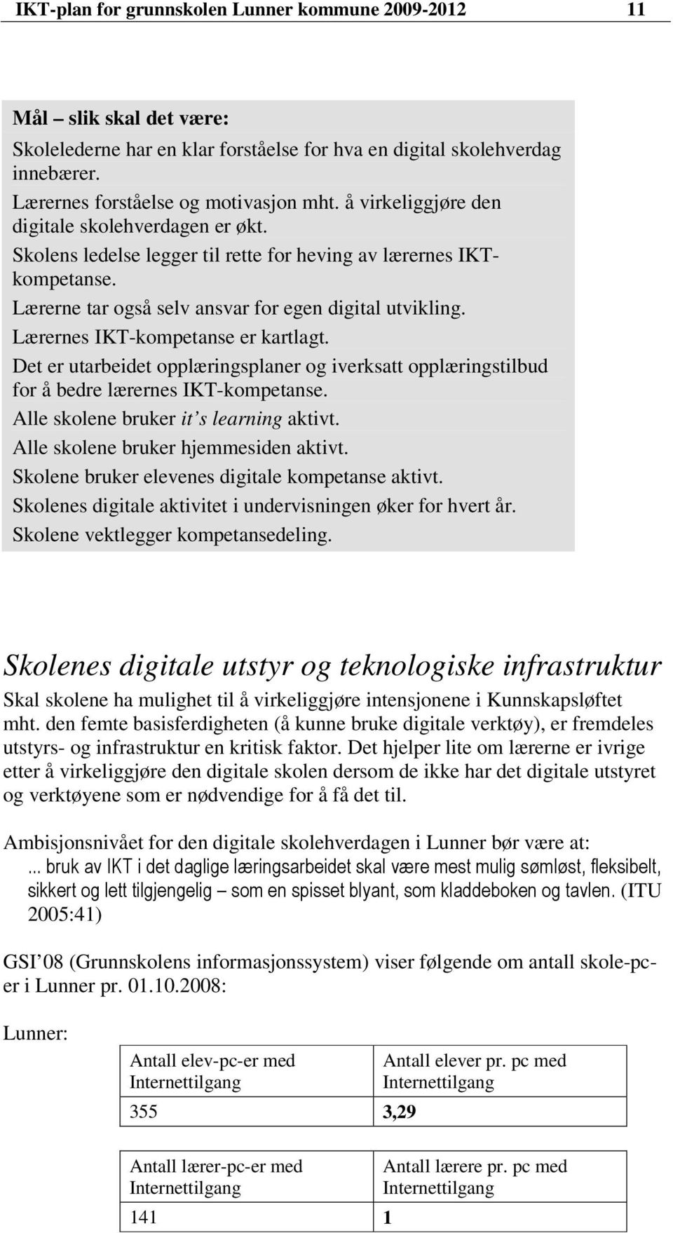 Lærernes IKT-kompetanse er kartlagt. Det er utarbeidet opplæringsplaner og iverksatt opplæringstilbud for å bedre lærernes IKT-kompetanse. Alle skolene bruker it s learning aktivt.