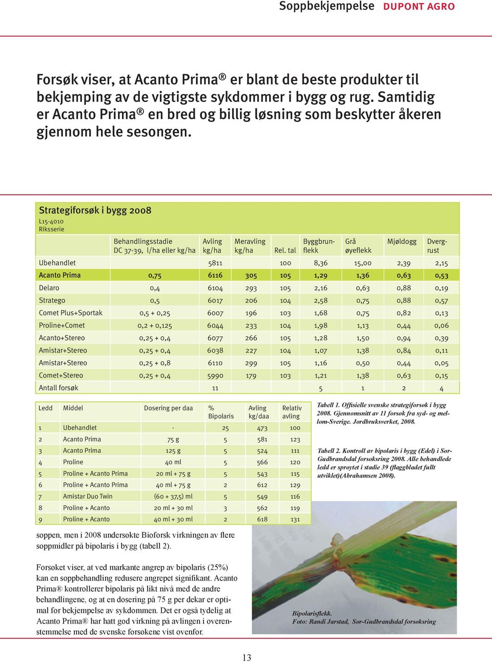 Strategiforsøk i bygg 2008 L15-4010 Riksserie Behandlingsstadie Avling Meravling Byggbrunflekk Grå Mjøldogg Dverg- DC 37-39, l/ha eller kg/ha kg/ha kg/ha Rel.