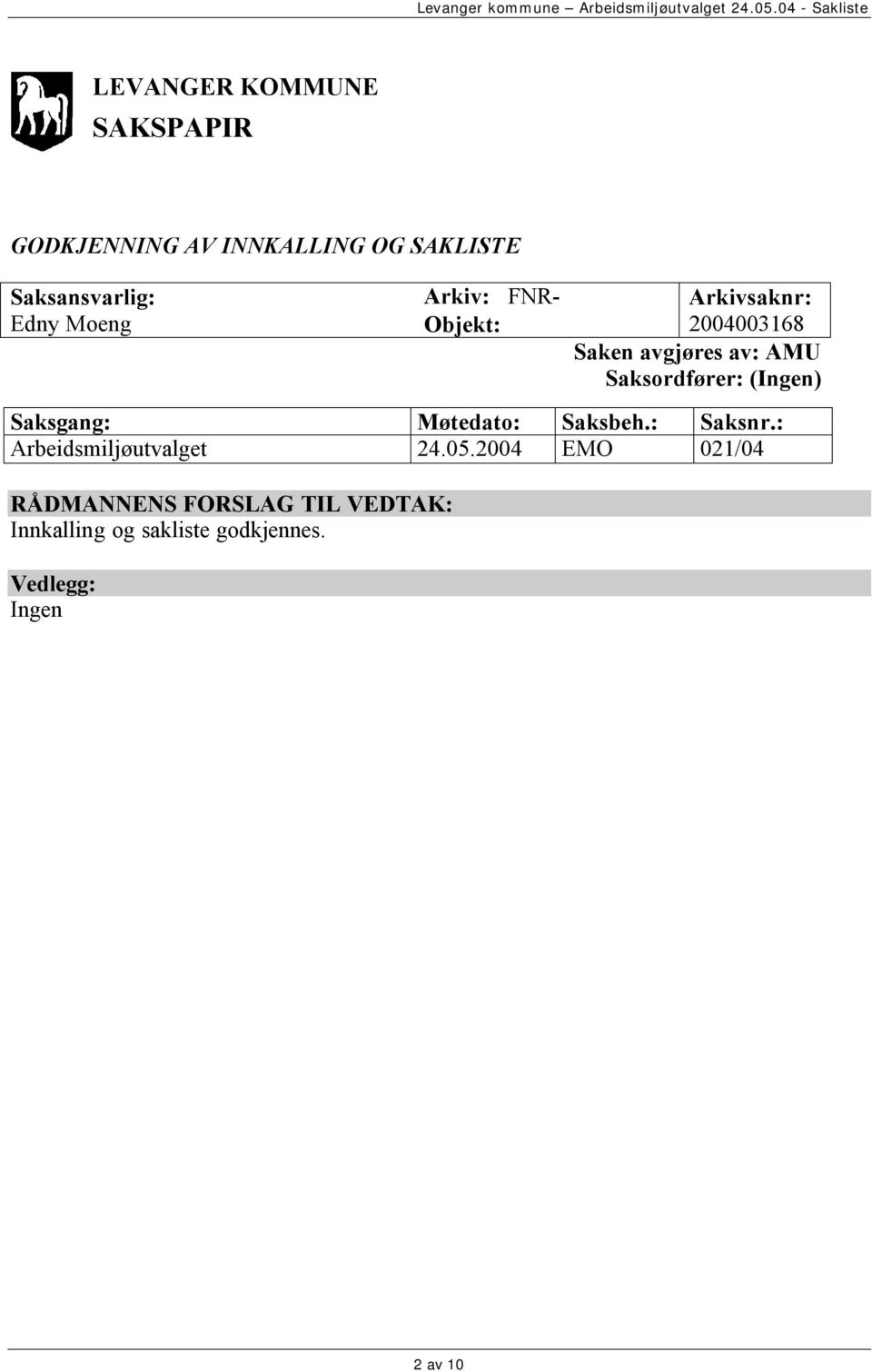 Arbeidsmiljøutvalget 24.05.