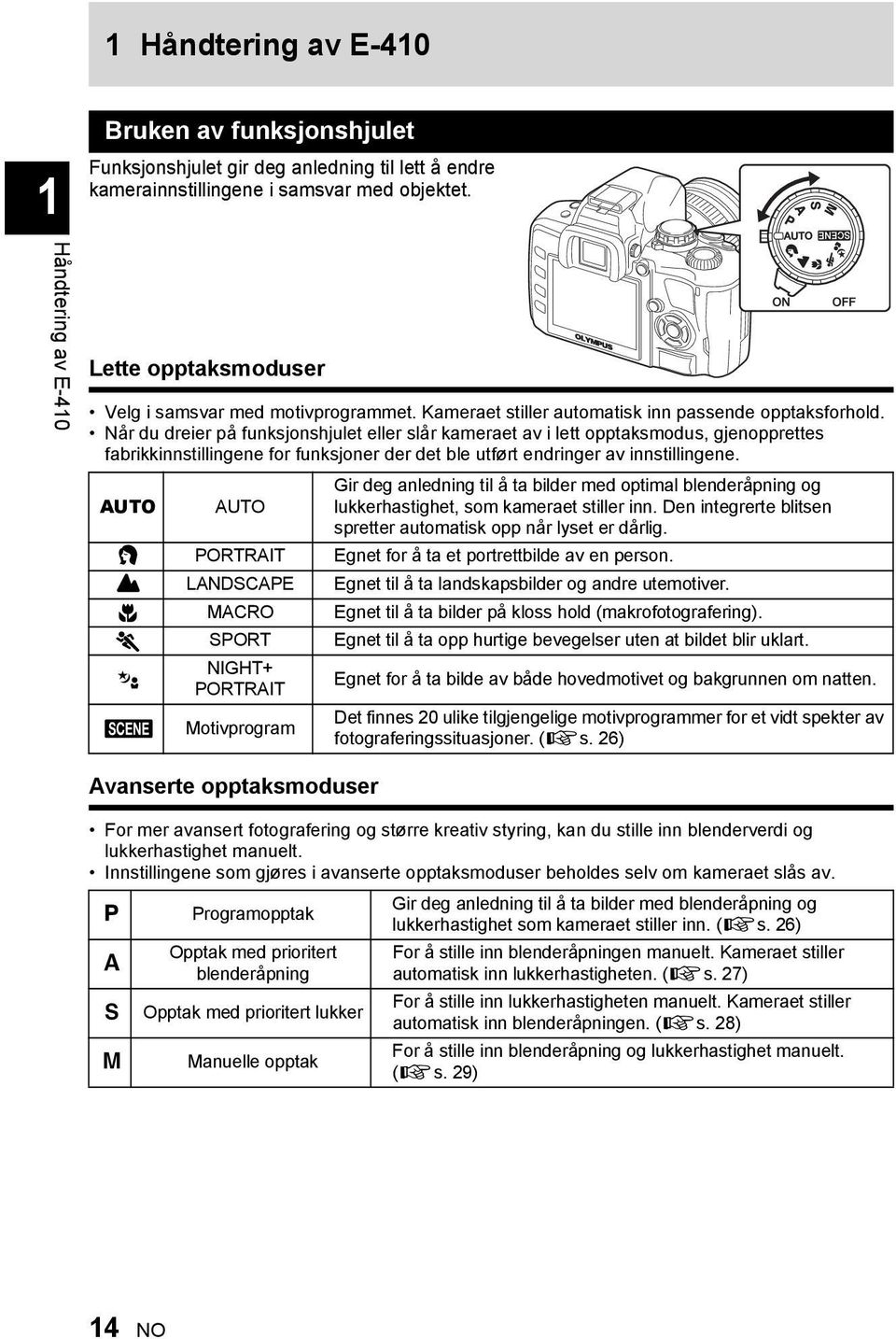 Når du dreier på funksjonshjulet eller slår kameraet av i lett opptaksmodus, gjenopprettes fabrikkinnstillingene for funksjoner der det ble utført endringer av innstillingene.