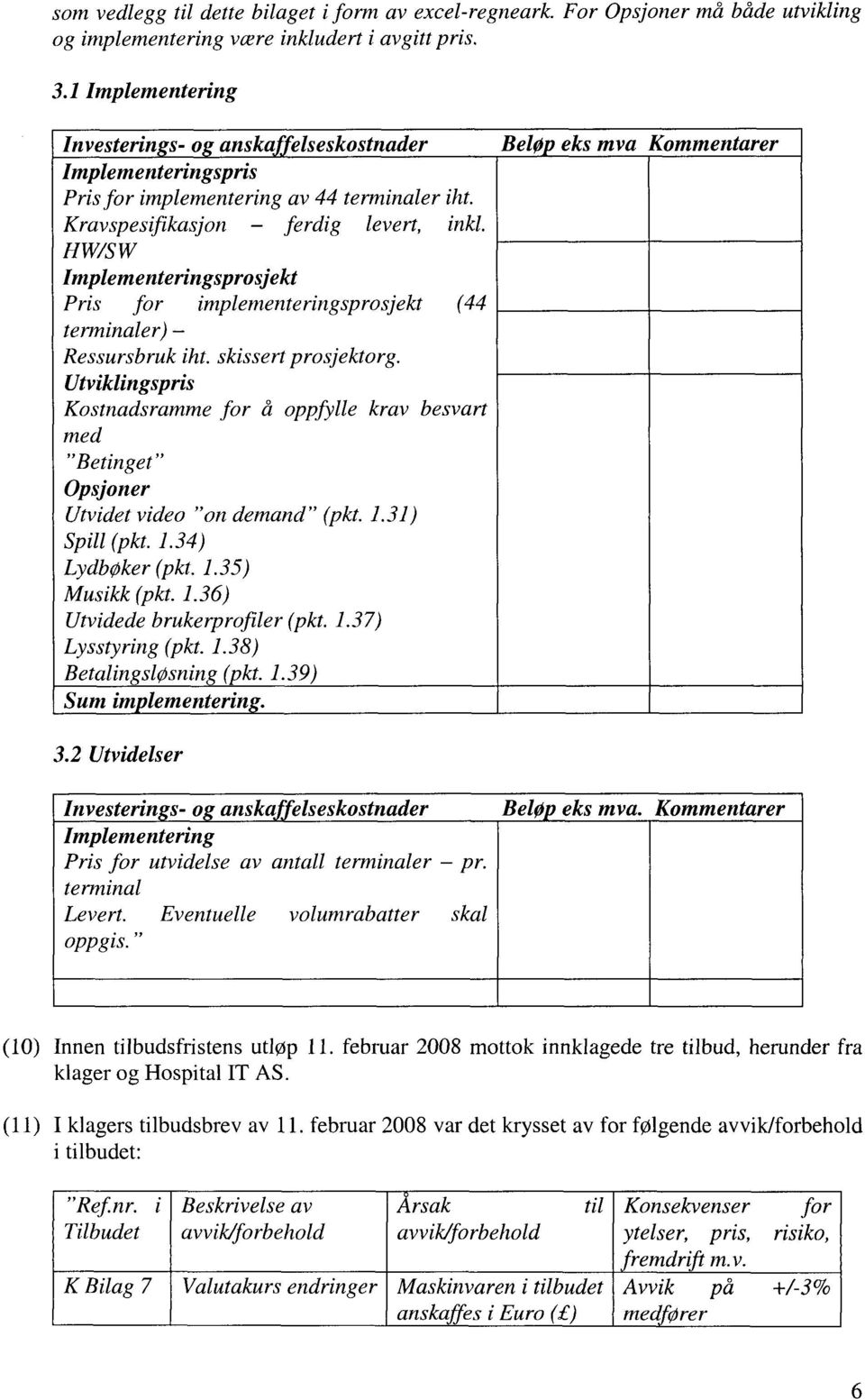 HW/SW Implementeringsprosjekt Pris for implementeringsprosjekt (44 terminaler) Ressursbruk iht. skissert prosjektorg.