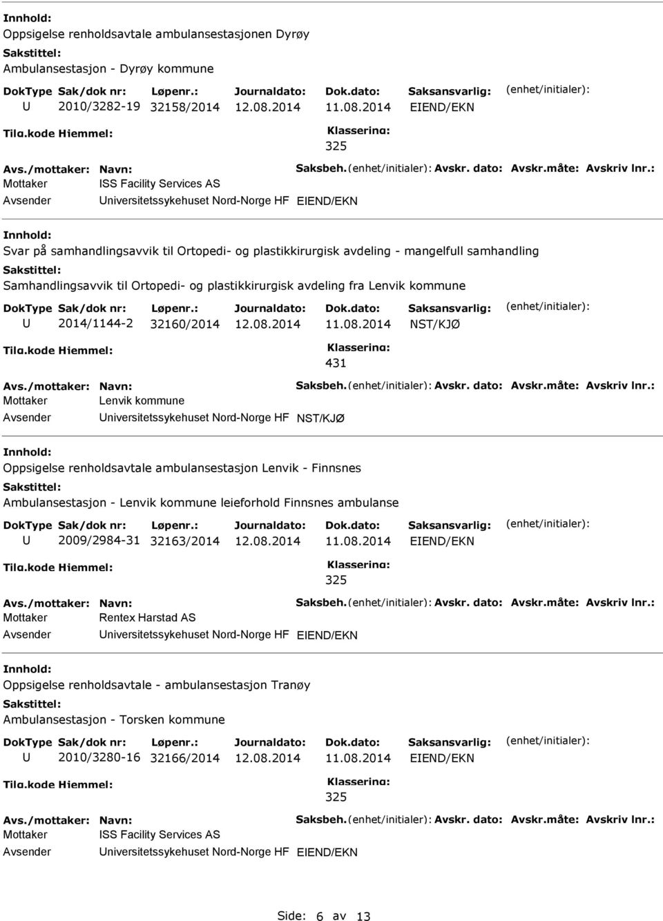 Lenvik kommune niversitetssykehuset Nord-Norge HF Oppsigelse renholdsavtale ambulansestasjon Lenvik - Finnsnes Ambulansestasjon - Lenvik kommune leieforhold Finnsnes ambulanse 2009/2984-31 32163/2014