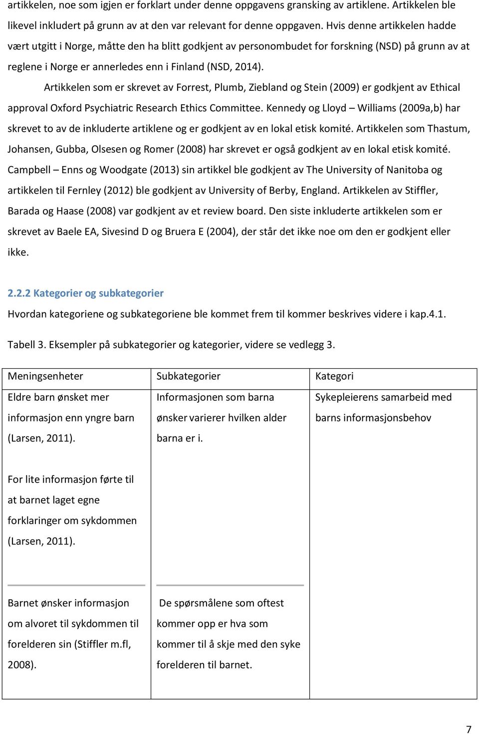 Artikkelen som er skrevet av Forrest, Plumb, Ziebland og Stein (2009) er godkjent av Ethical approval Oxford Psychiatric Research Ethics Committee.