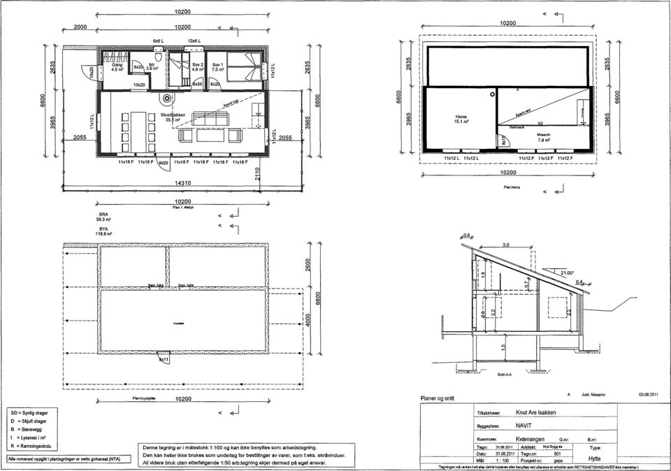 3 rrf 10200 Plan 1. et.sje BYA 118.9 m. x0.6% «:; r 3,0 o I I I I I I I I I 0 4 ' X X o 0 0 o ID 0 i i i i i i i i Is C,1 I I UD 11 911111A-A Phin krypkietler 10200 Planer og snitt A Just. Mesanin 03.