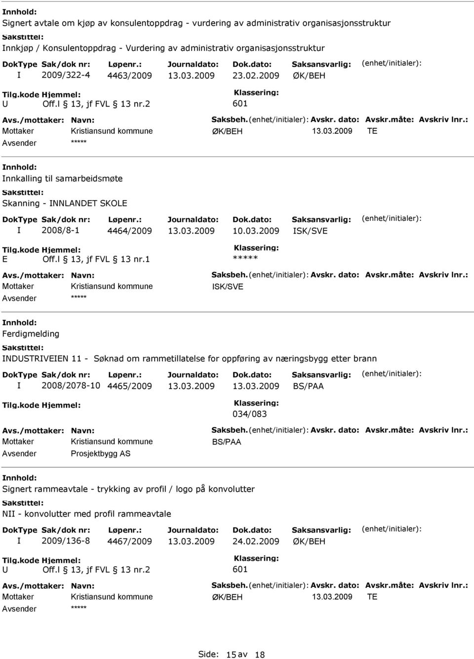 2009 SK/SVE E Avs./mottaker: Navn: Saksbeh. Avskr. dato: Avskr.måte: Avskriv lnr.