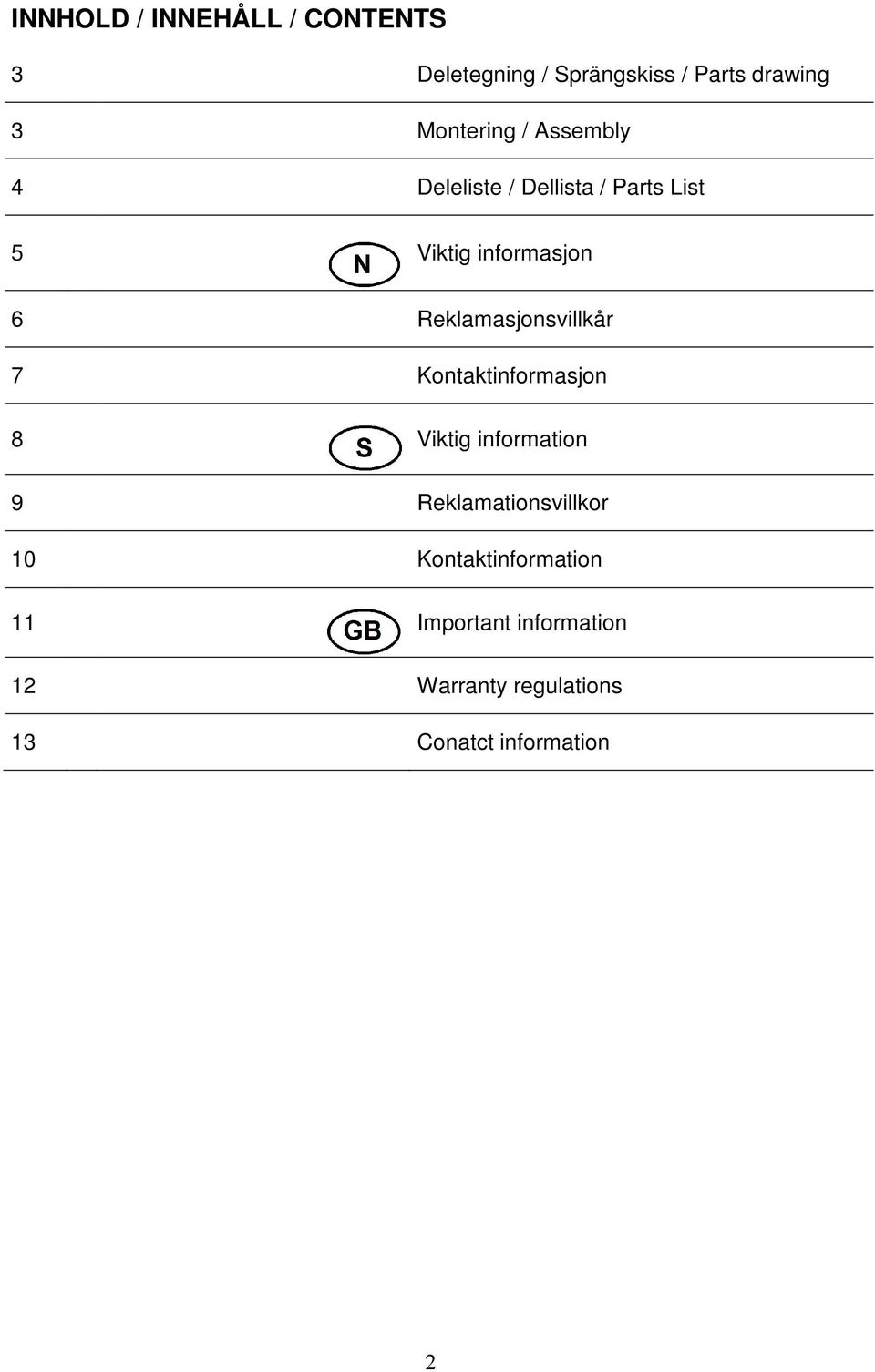 Reklamasjonsvillkår 7 Kontaktinformasjon 8 Viktig information 9 Reklamationsvillkor