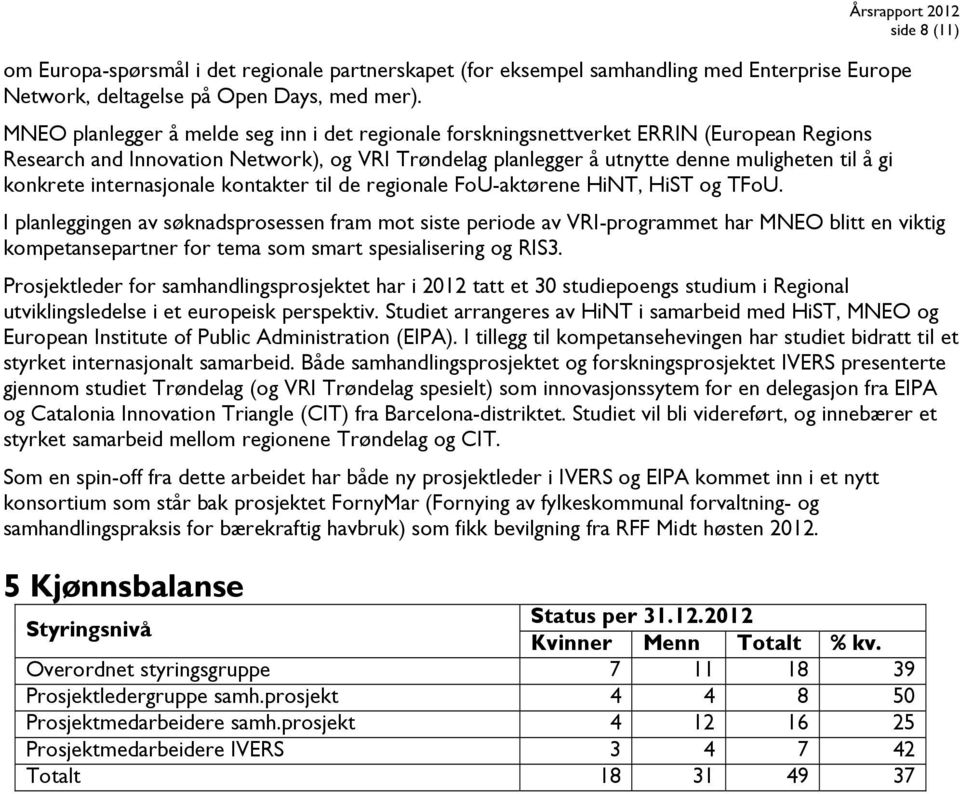 internasjonale kontakter til de regionale FoU-aktørene HiNT, HiST og TFoU.