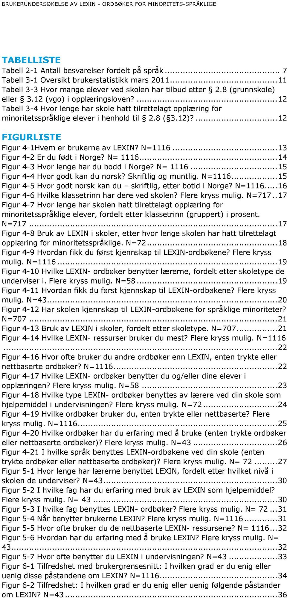 ... 12 FIGURLISTE Figur 4-1Hvem er brukerne av LEXIN? N=1116... 13 Figur 4-2 Er du født i Norge? N= 1116... 14 Figur 4-3 Hvor lenge har du bodd i Norge? N= 1116... 15 Figur 4-4 Hvor godt kan du norsk?