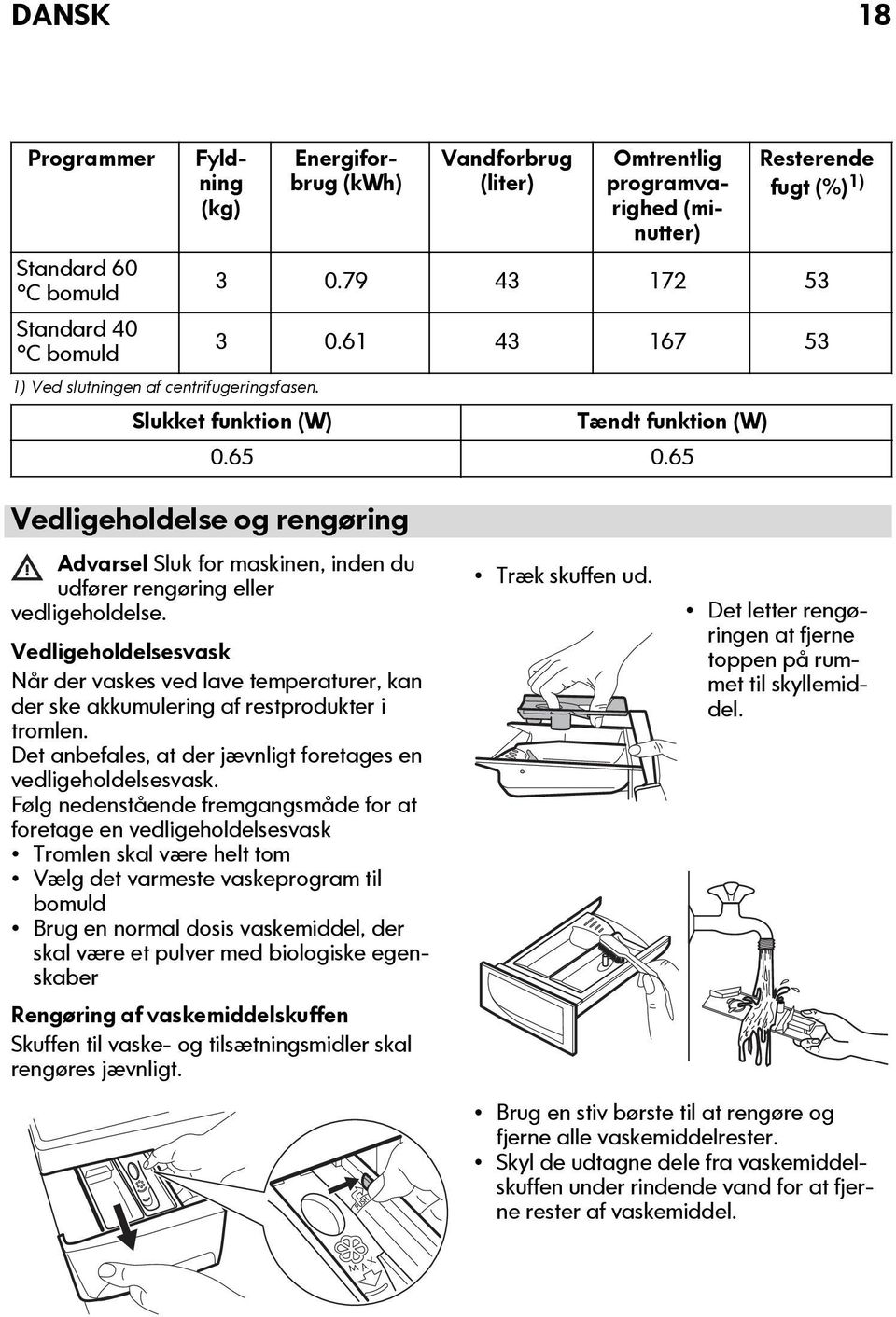 65 Vedligeholdelse og rengøring Advarsel Sluk for maskinen, inden du udfører rengøring eller vedligeholdelse.