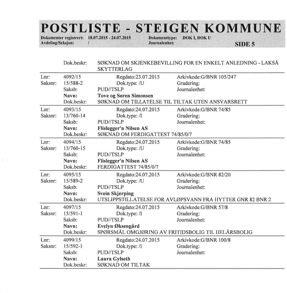 2015 Arkivkode:G/BNR 74185 Flislegger'n Nilsen AS SØKNAD OM FERDIGATTEST 74I85IOI7 Regdato:24.07.2015 Flislegger'n Nilsen AS FERDIGATTEST 7 41 85 IO /7 Arkivkode:G/BNR 74185 Regdato:24.