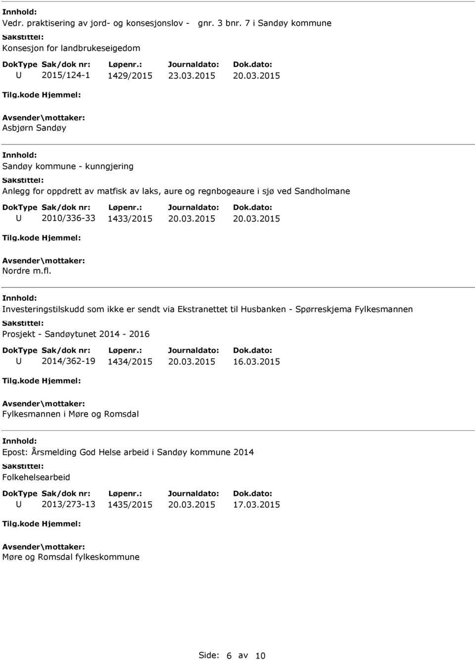 aure og regnbogeaure i sjø ved Sandholmane 2010/336-33 1433/2015 Nordre m.fl.