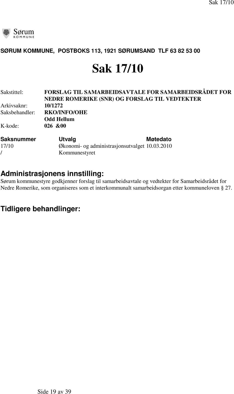 17/10 Økonomi- og administrasjonsutvalget 10.03.