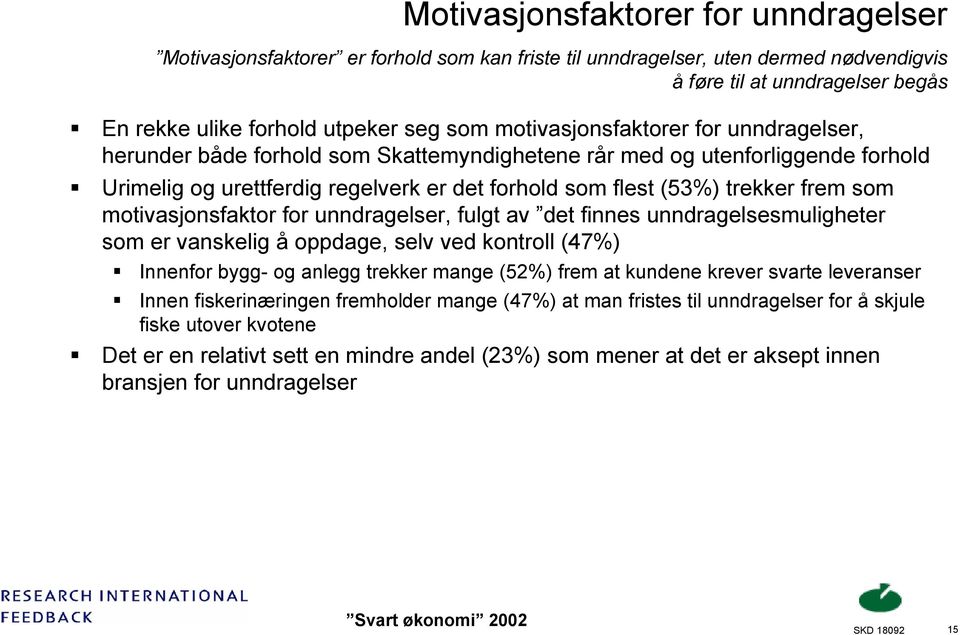 motivasjonsfaktor for unndragelser, fulgt av det finnes unndragelsesmuligheter som er vanskelig å oppdage, selv ved kontroll (47%) Innenfor bygg- og anlegg trekker mange (52%) frem at kundene krever