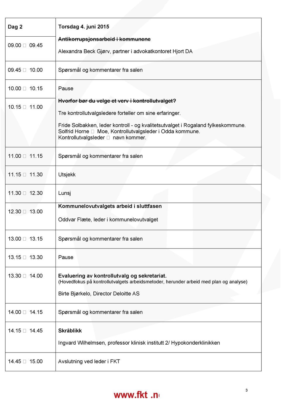 Solfrid Horne Moe, Kontrollutvalgsleder i Odda kommune. Kontrollutvalgsleder navn kommer. 11.00 11.15 Spørsmål og kommentarer fra salen 11.15 11.30 Utsjekk 11.30 12.30 Lunsj 12.30 13.