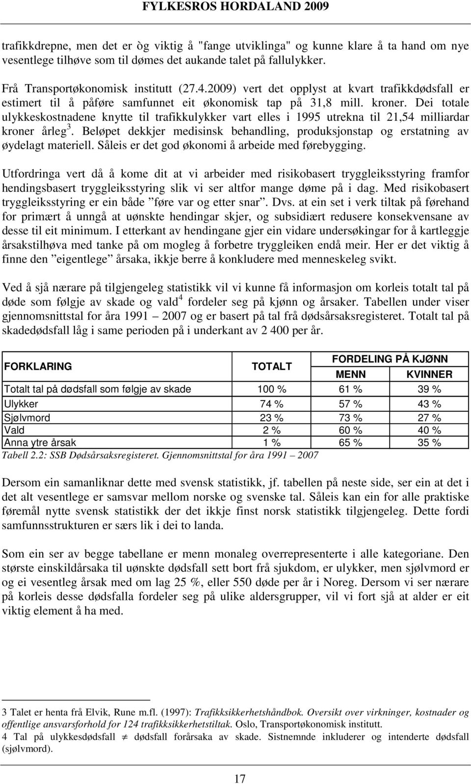 Dei totale ulykkeskostnadene knytte til trafikkulykker vart elles i 1995 utrekna til 21,54 milliardar kroner årleg 3.