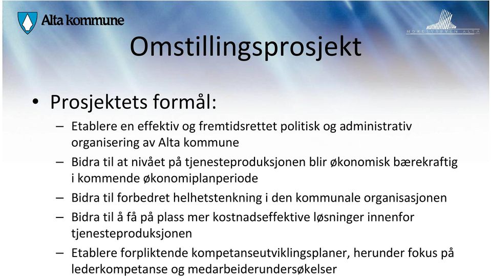 helhetstenkning i den kommunale organisasjonen Bidra til å få på plass mer kostnadseffektive løsninger innenfor