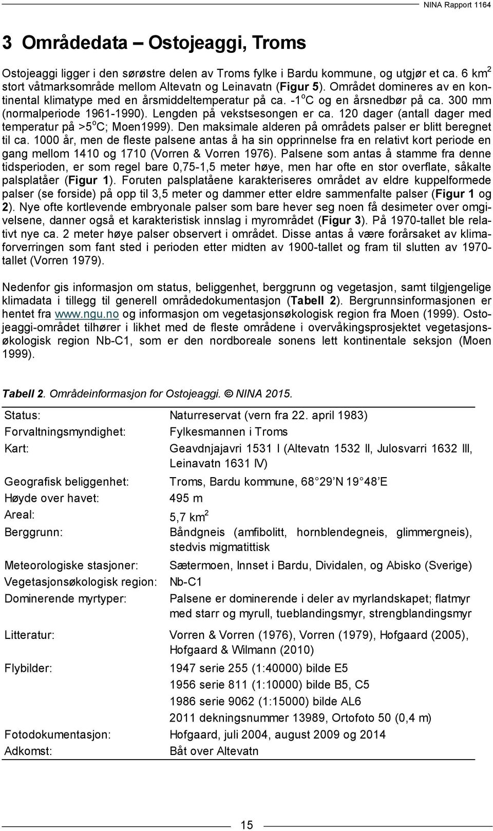 120 dager (antall dager med temperatur på >5 o C; Moen1999). Den maksimale alderen på områdets palser er blitt beregnet til ca.