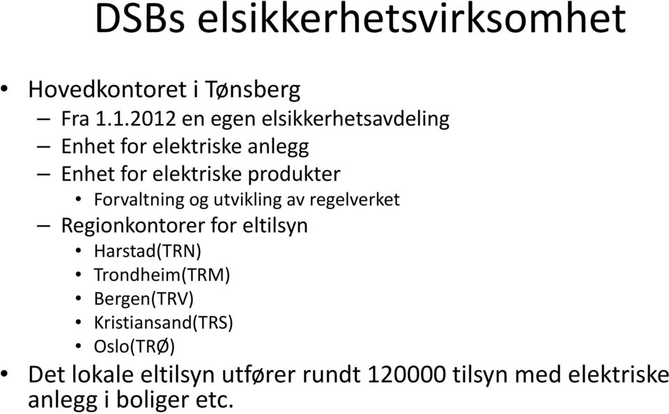 produkter Forvaltning og utvikling av regelverket Regionkontorer for eltilsyn Harstad(TRN)