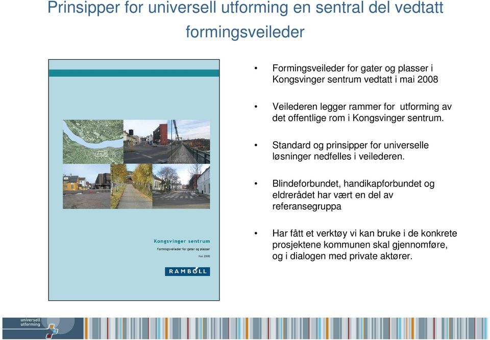 Standard og prinsipper for universelle løsninger nedfelles i veilederen.