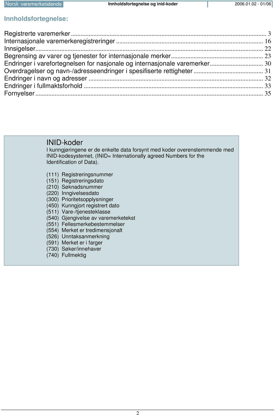 .. 30 Overdragelser og navn-/adresseendringer i spesifiserte rettigheter... 31 Endringer i navn og adresser... 32 Endringer i fullmaktsforhold... 33 Fornyelser.