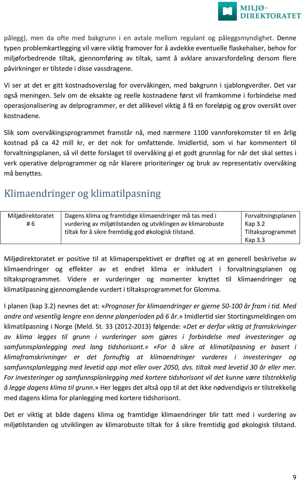 påvirkninger er tilstede i disse vassdragene. Vi ser at det er gitt kostnadsoverslag for overvåkingen, med bakgrunn i sjablongverdier. Det var også meningen.