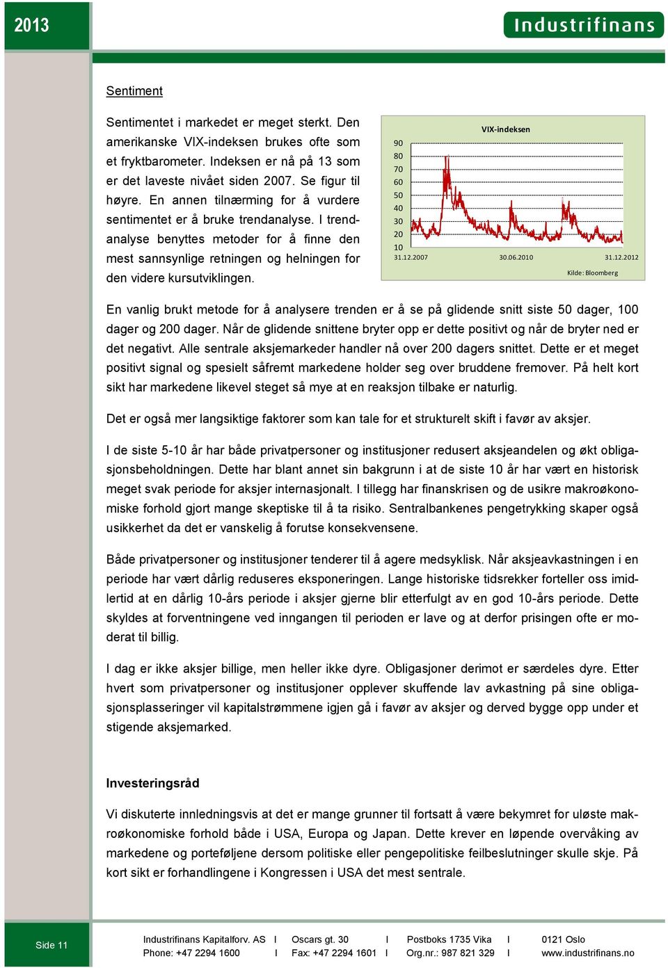 VIX-indeksen 9 8 7 6 5 4 3 2 1 31.12.27 3.6.21 31.12.212 En vanlig brukt metode for å analysere trenden er å se på glidende snitt siste 5 dager, 1 dager og 2 dager.