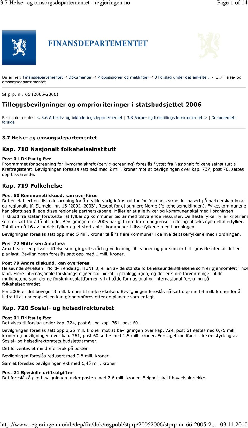 8 Barne- og likestillingsdepartementet > Dokumentets forside 3.7 Helse- og omsorgsdepartementet Kap.