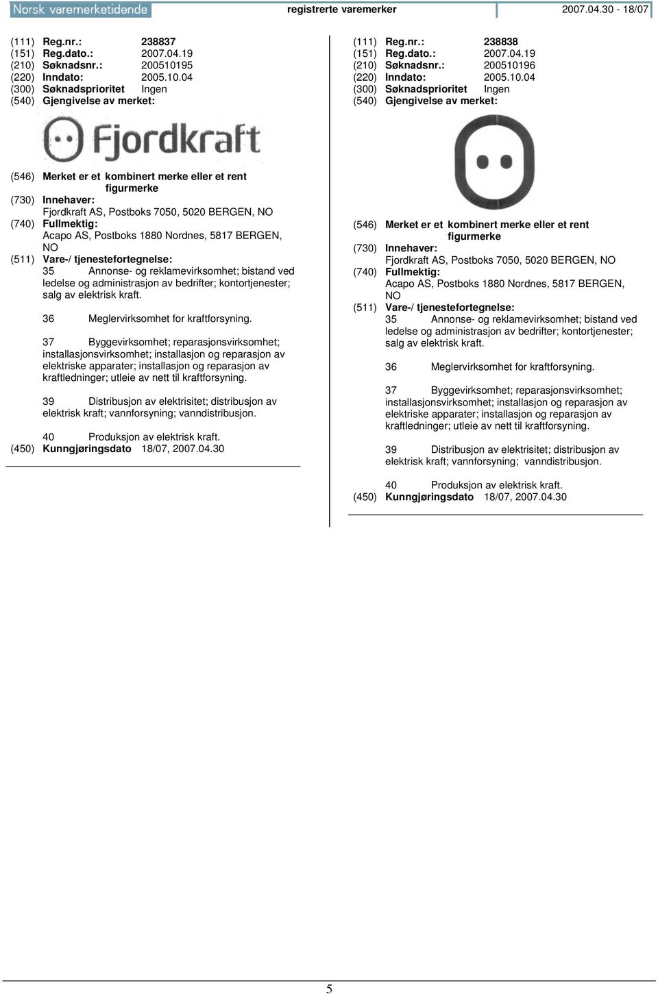 ved ledelse og administrasjon av bedrifter; kontortjenester; salg av elektrisk kraft. 36 Meglervirksomhet for kraftforsyning.