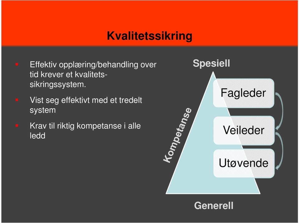 Vist seg effektivt med et tredelt system Krav til