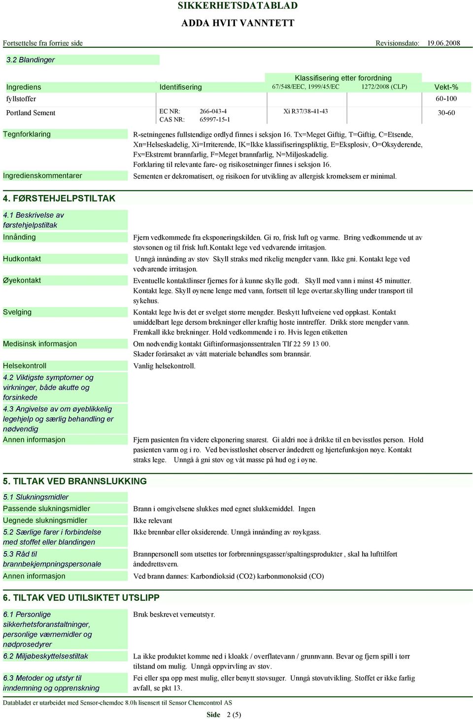 Tx=Meget Giftig, T=Giftig, C=Etsende, Xn=Helseskadelig, Xi=Irriterende, IK=Ikke klassifiseringspliktig, E=Eksplosiv, O=Oksyderende, Fx=Ekstremt brannfarlig, F=Meget brannfarlig, N=Miljøskadelig.