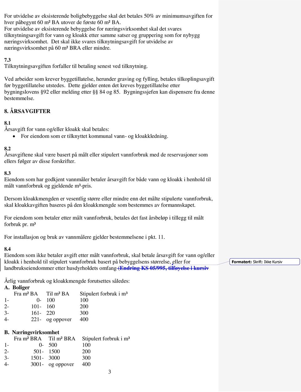 Det skal ikke svares tilknytningsavgift for utvidelse av næringsvirksomhet på 60 m² BRA eller mindre. 7.3 Tilknytningsavgiften forfaller til betaling senest ved tilknytning.