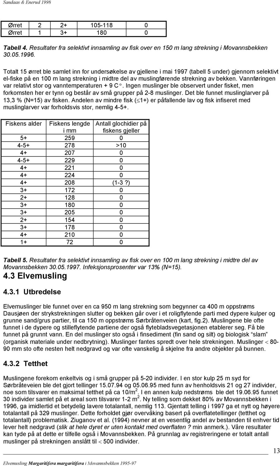 Vannføringen var relativt stor og vanntemperaturen + 9 Cº. Ingen muslinger ble observert under fisket, men forkomsten her er tynn og består av små grupper på 2-8 muslinger.