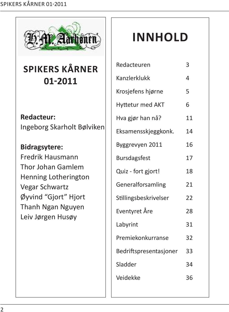 Hyttetur med AKT Hva gjør han nå? Eksamensskjeggkonk. Byggrevyen 2011 Bursdagsfest Quiz - fort gjort!