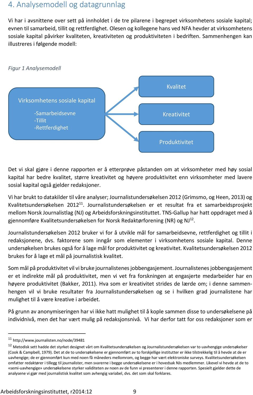 sammenhengenkan illustreresifølgendemodell: Figur1Analysemodell Kvalitet Virksomhetenssosialekapital Samarbeidsevne Tillit Rettferdighet Kreativitet Produktivitet