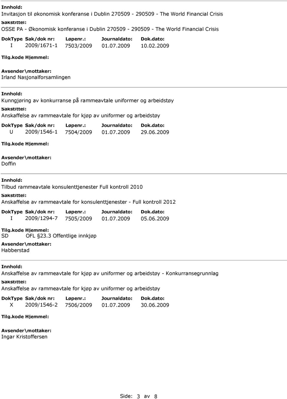 2009 rland Nasjonalforsamlingen Kunngjøring av konkurranse på rammeavtale uniformer og arbeidstøy Anskaffelse av rammeavtale for kjøp av uniformer og arbeidstøy 2009/1546-1