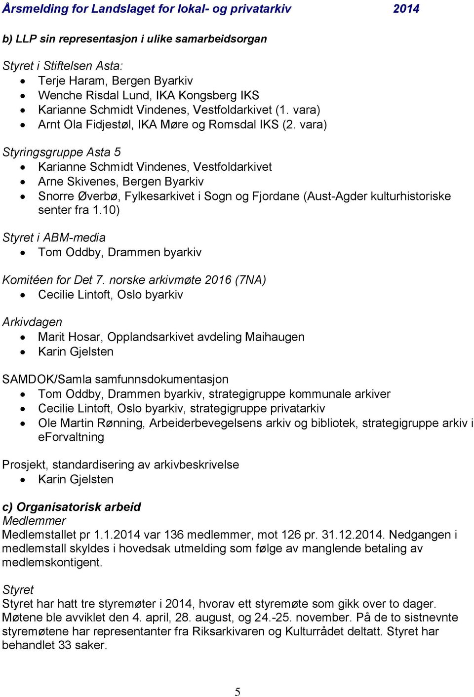 vara) Styringsgruppe Asta 5 Karianne Schmidt Vindenes, Vestfoldarkivet Arne Skivenes, Bergen Byarkiv Snorre Øverbø, Fylkesarkivet i Sogn og Fjordane (Aust-Agder kulturhistoriske senter fra 1.