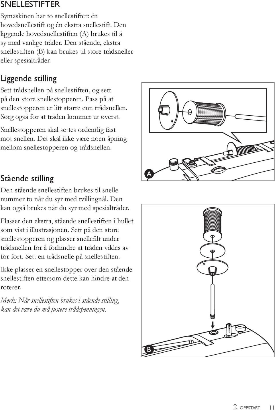 Pass på at snellestopperen er litt større enn trådsnellen. Sørg også for at tråden kommer ut øverst. Snellestopperen skal settes ordentlig fast mot snellen.