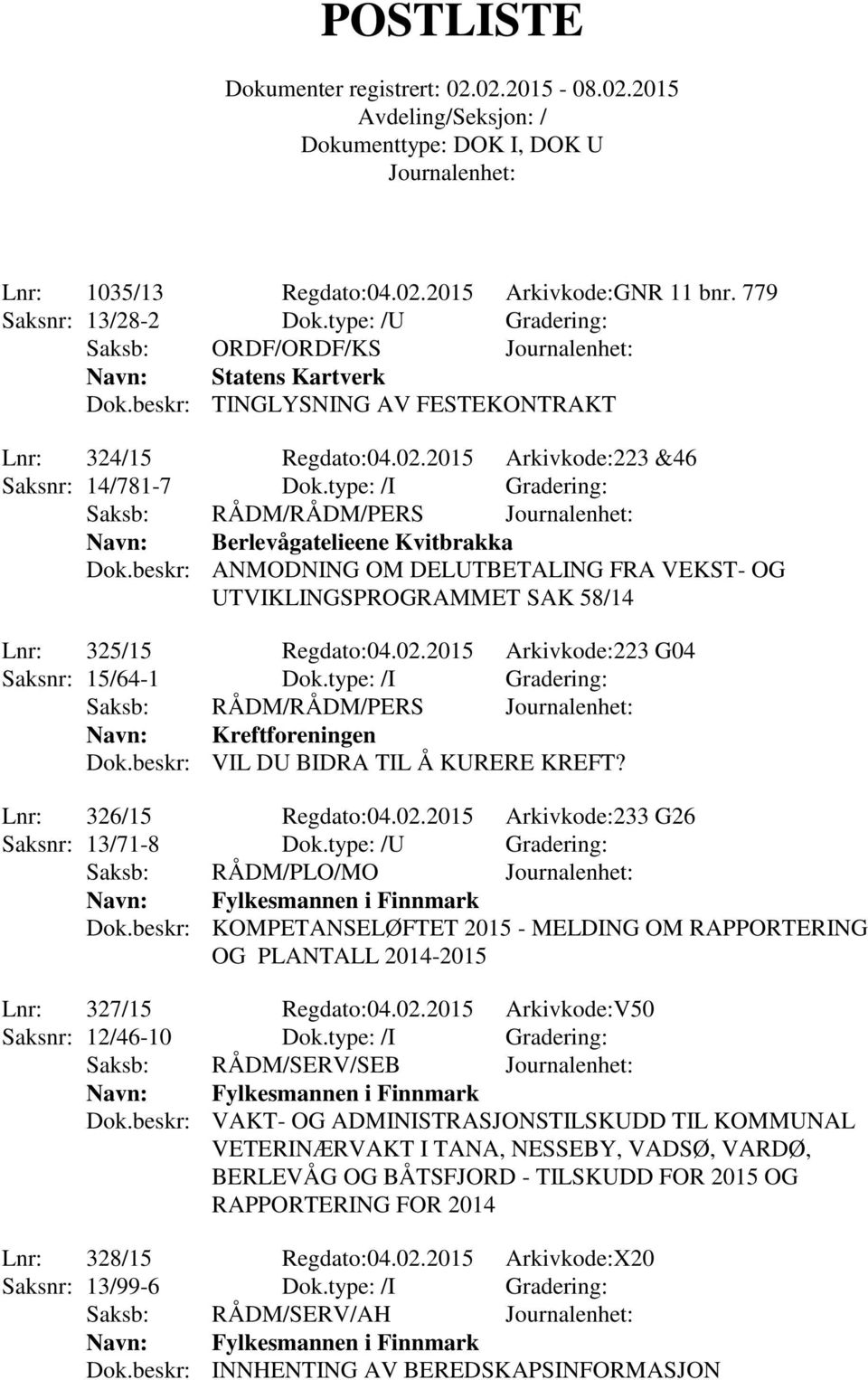 beskr: ANMODNING OM DELUTBETALING FRA VEKST- OG UTVIKLINGSPROGRAMMET SAK 58/14 Lnr: 325/15 Regdato:04.02.2015 Arkivkode:223 G04 Saksnr: 15/64-1 Dok.type: /I Gradering: Navn: Kreftforeningen Dok.