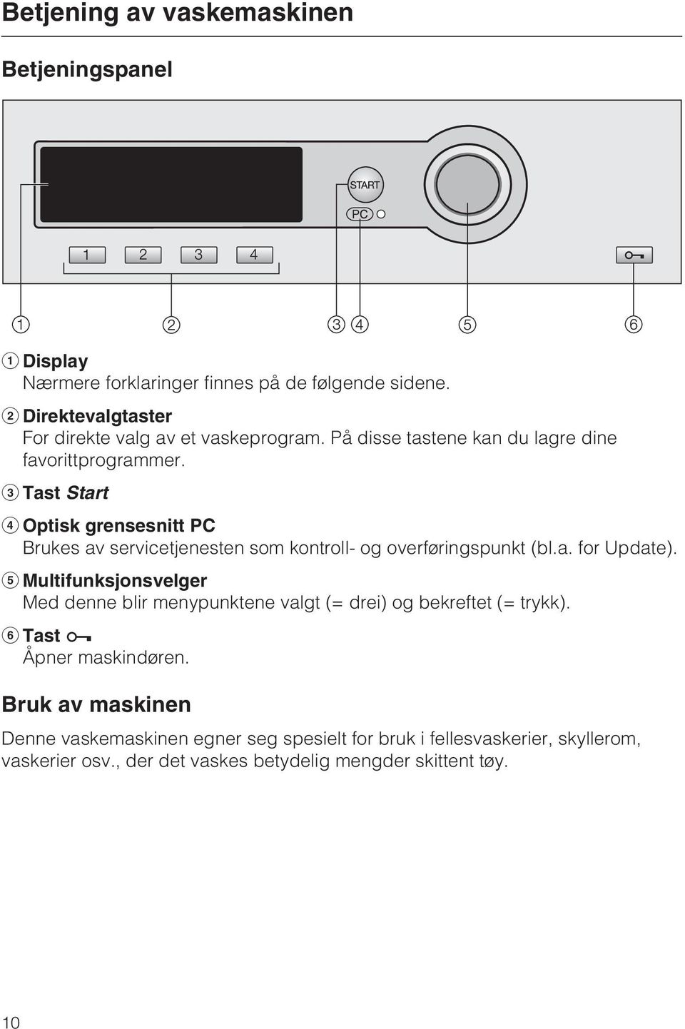 c Tast Start d Optisk grensesnitt PC Brukes av servicetjenesten som kontroll- og overføringspunkt (bl.a. for Update).